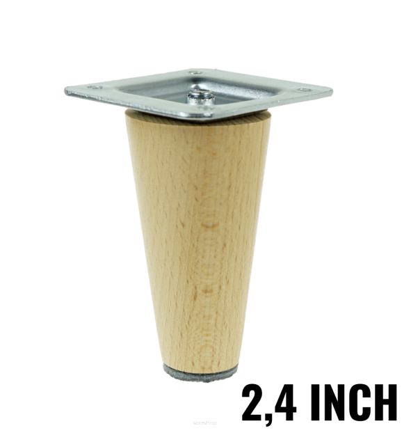 2,4 Inch, Natural varnished beech wooden furniture leg