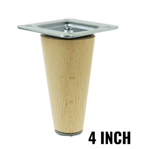4 Inch, Natural varnished beech wooden furniture leg