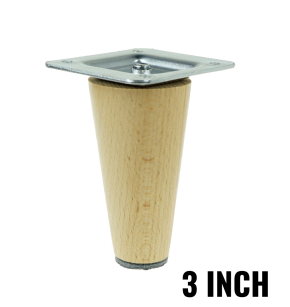 3 Inch, Natural varnished beech wooden furniture leg