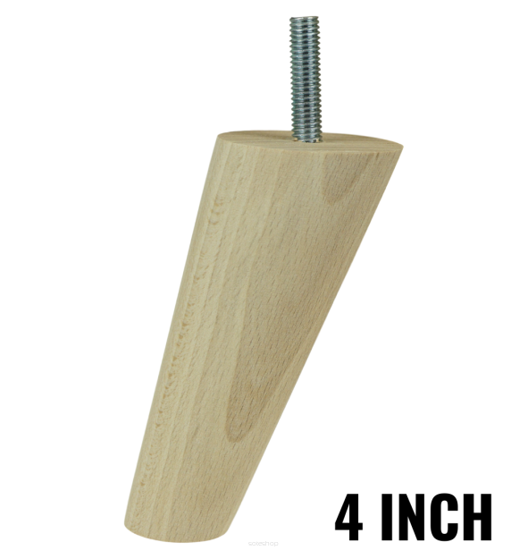 4 Inch tapered wooden unfinished furniture leg with threaded bar