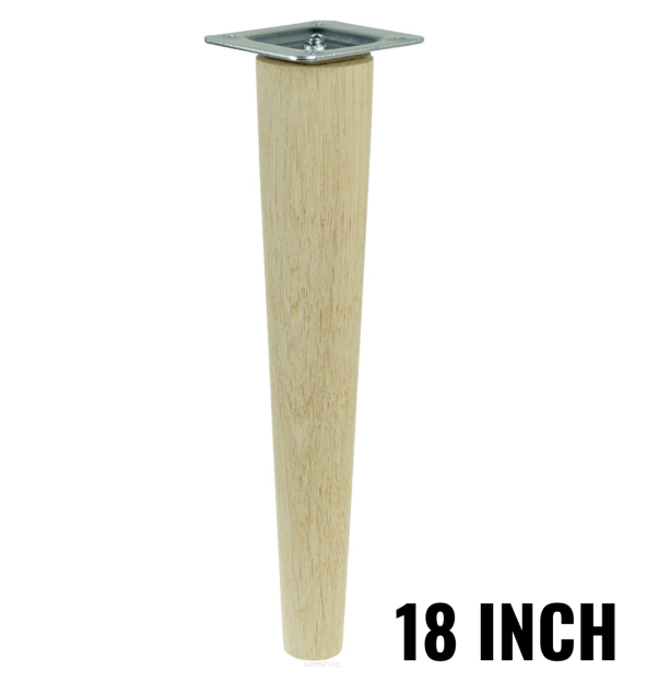 18 inch, Oak tapered wooden unfinished furniture leg