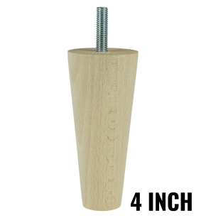 4 Inch tapered wooden unfinished furniture leg with threaded bar