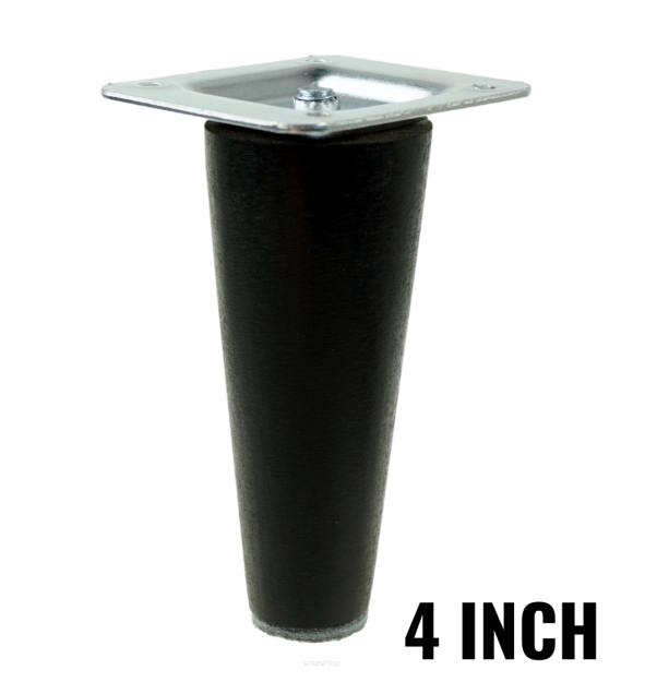 4 inch, Black tapered wooden furniture leg
