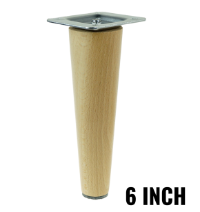6 Inch, Natural varnished beech wooden furniture leg