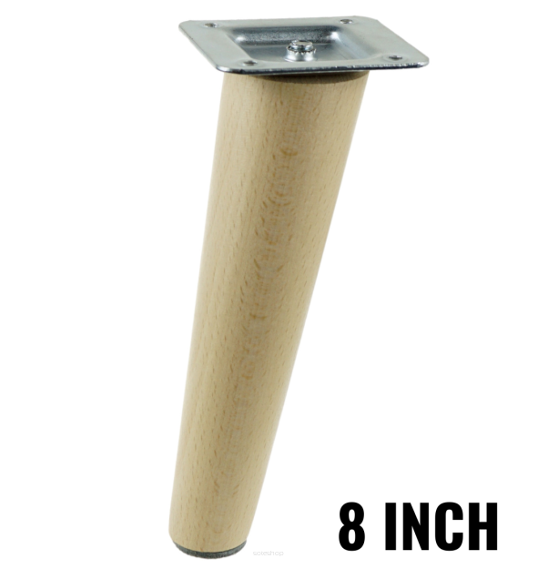 8 Inch, Natural varnished inclined beech wooden furniture leg