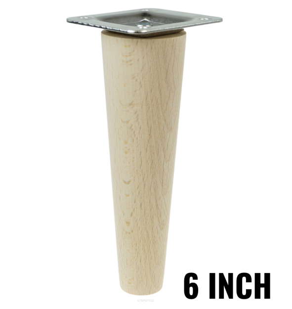 6 Inch tapered wooden unfinished furniture leg