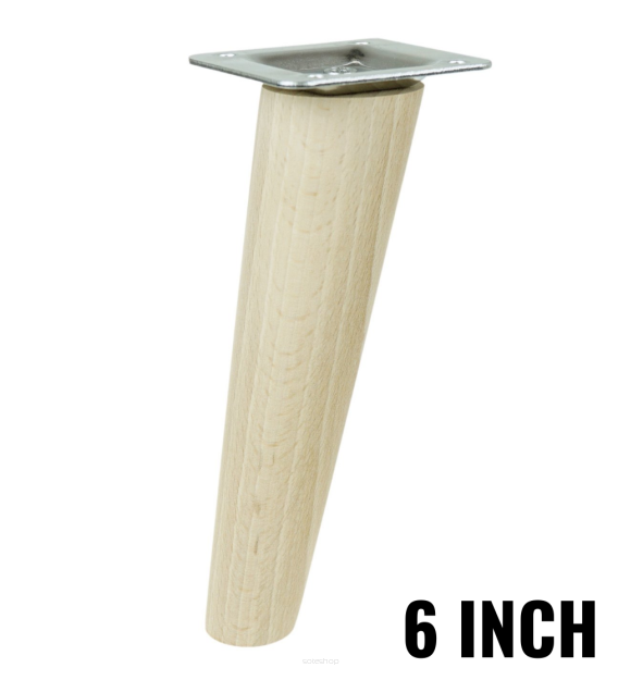 6 Inch tapered wooden inclined unfinished furniture leg