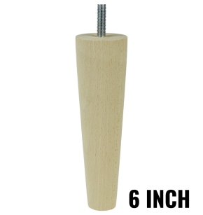6 Inch tapered wooden unfinished furniture leg with threaded bar