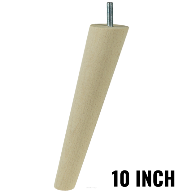 10 Inch tapered wooden unfinished furniture leg with threaded bar