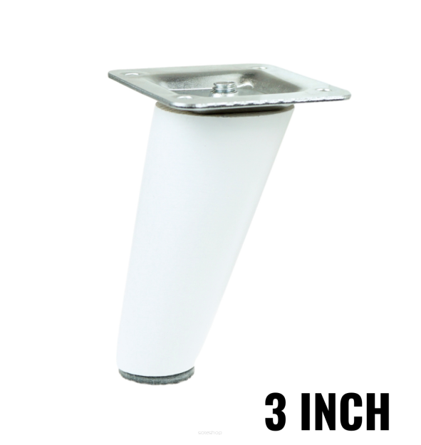 3 Inch, White varnished inclined beech wooden furniture leg