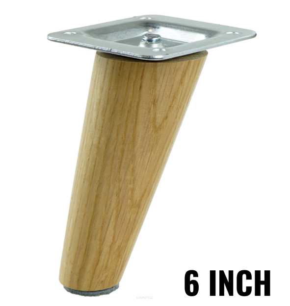 6 Inch, Natural varnished inclined oak wooden furniture leg