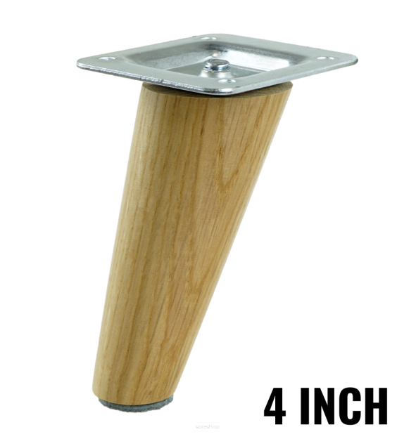 4 Inch, Natural varnished inclined oak wooden furniture leg