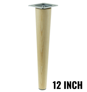 12 Inch, Natural varnished beech wooden furniture leg