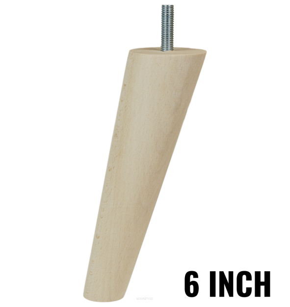 6 Inch tapered wooden unfinished furniture leg with threaded bar